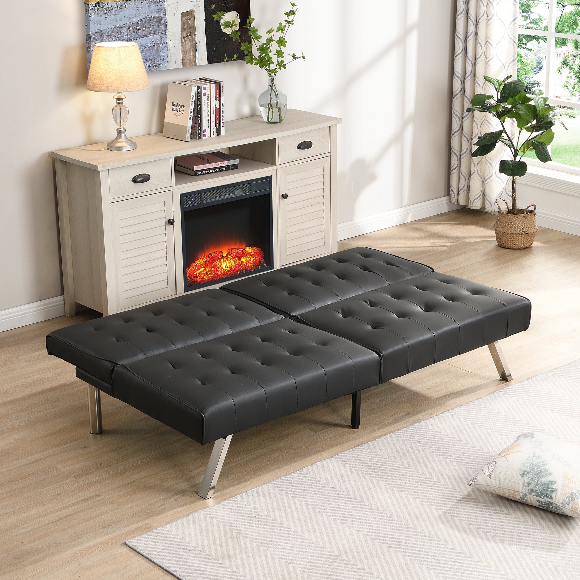 Sofa Bed Black Pvc Black Leather