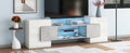 Unique Shape Tv Stand With 2 Illuminated Glass Shelves, High Gloss Entertainment Center For Tvs Up To 88