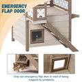 Feral Cat House Outdoor Indoor Kitty Houses With Durable Pvc Roof, Escape Door,Curtain And Stair,2 Story Design Perfect For Multi Cats Cream Solid Wood