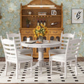 5 Piece Retro Functional Dining Table Set Wood Round Extendable Dining Table And 4 Upholstered Dining Chairs Antique White Antique White Solid Wood