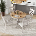 5 Piece Retro Functional Dining Table Set Wood Round Extendable Dining Table And 4 Upholstered Dining Chairs Off White Off White Solid Wood