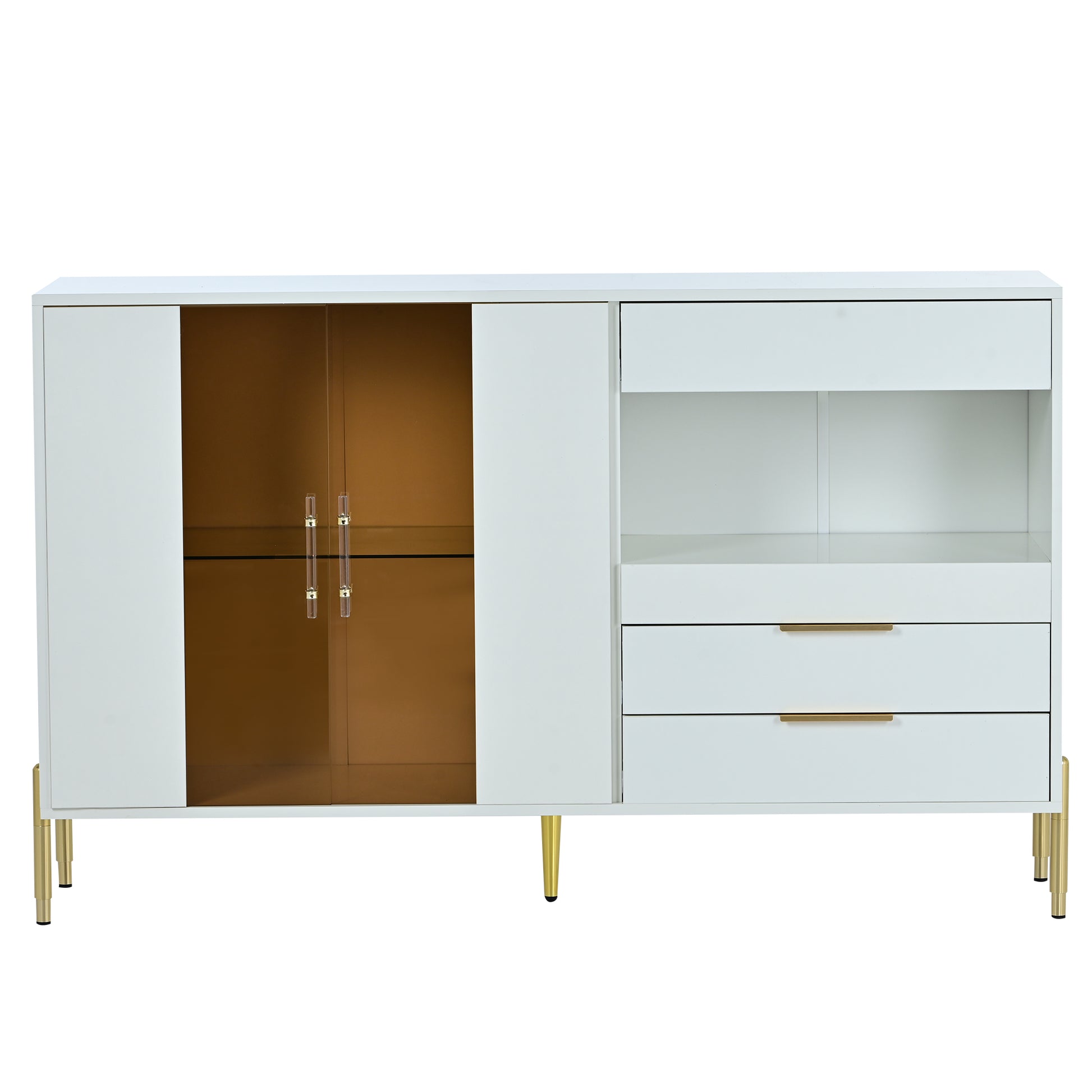 Storage Cabinets With Acrylic Doors, Light Luxury Modern Storage Cabinets With Adjustable Shelves, Accent Cabinet Buffet Cabinet For Living Room, Entryway Description White Mdf