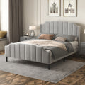 Queen Size Upholstered Platform Bed With Headboard And Footboard,No Box Spring Needed, Velvet Fabric,Gray Gray Velvet