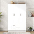 3 Door Wardrobe With 2 Drawers, White Hinged White White Shelf 2 Drawers Bedroom Ball Bearing Glides Contemporary 3 Lockable Mdf