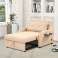 Pull Out Sofa Sleeper 3 In 1 With 2 Wing Table And Usb Charge For Nap Line Fabric For Living Room Recreation Room Beige Beige Foam Linen