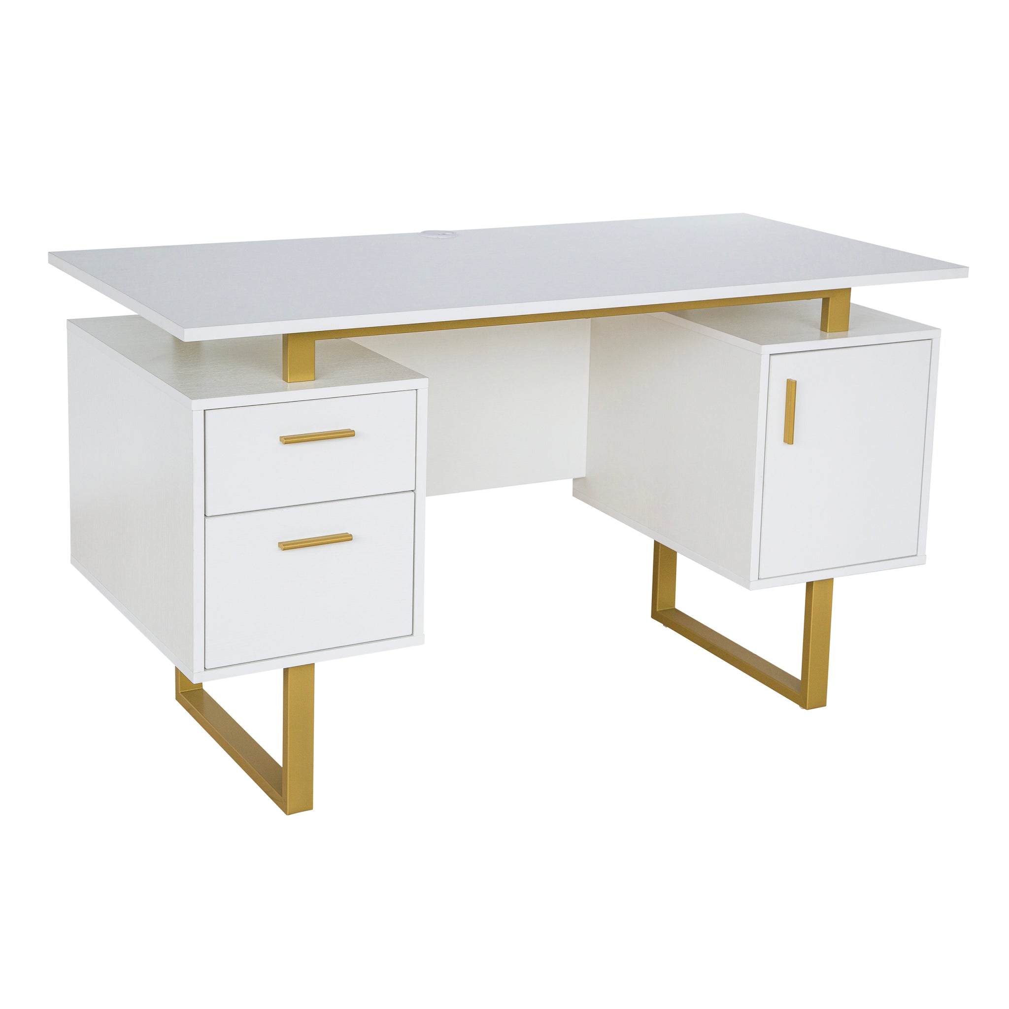 Techni Mobili White and Gold Desk for Office with