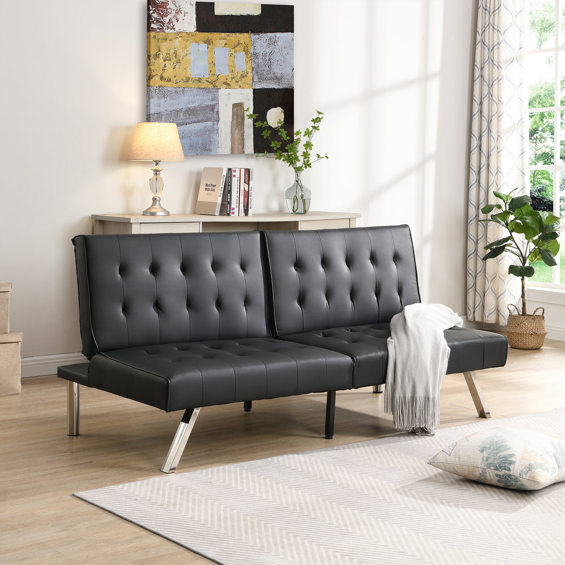 Sofa Bed Black Pvc Black Leather