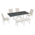 6 Piece Classic Dining Table Set, Rectangular Extendable Dining Table With Two 12