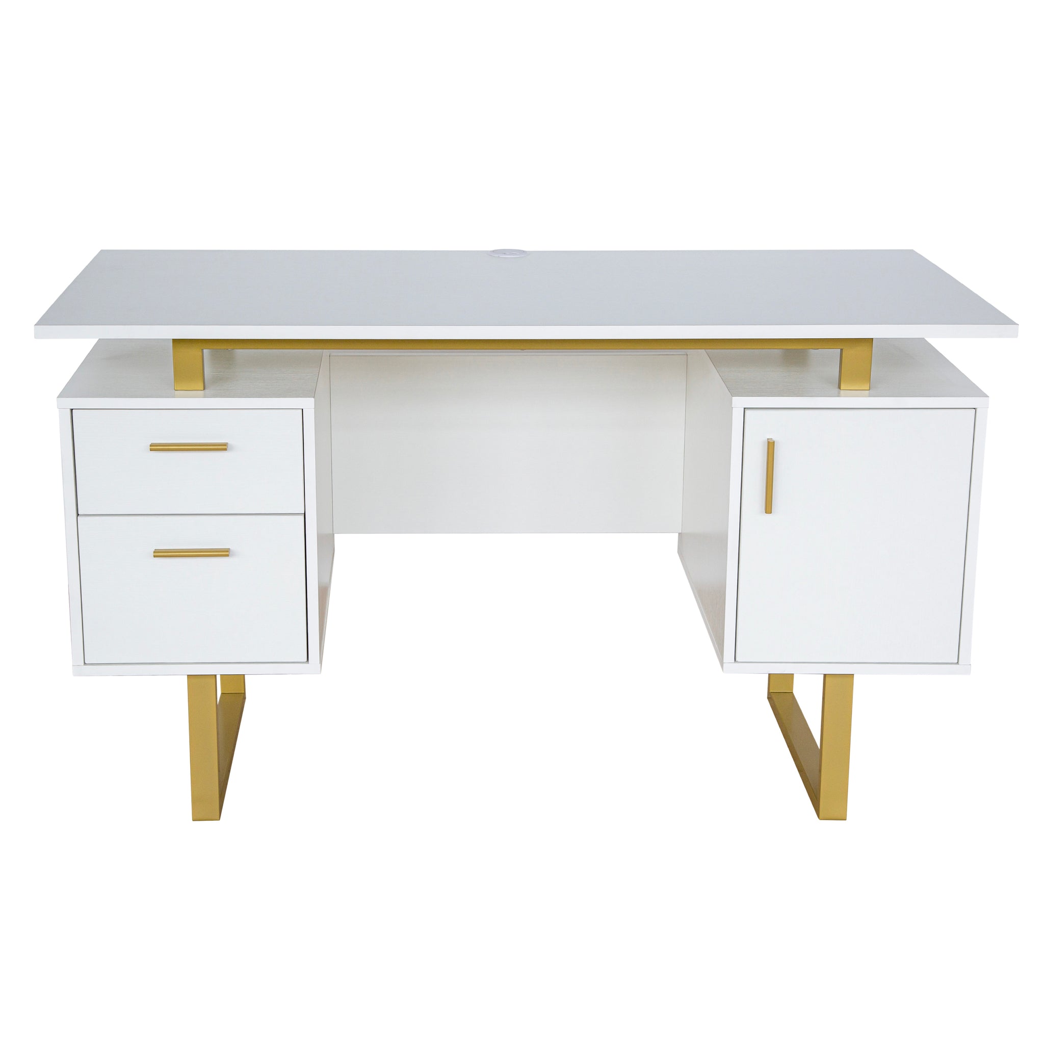 Techni Mobili White and Gold Desk for Office with