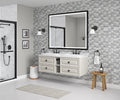 60*23*21in Wall Hung Doulble Sink Bath Vanity Cabinet khaki-abs+steel(q235)+wood+pvc