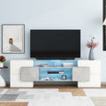 Unique Shape Tv Stand With 2 Illuminated Glass Shelves, High Gloss Entertainment Center For Tvs Up To 88