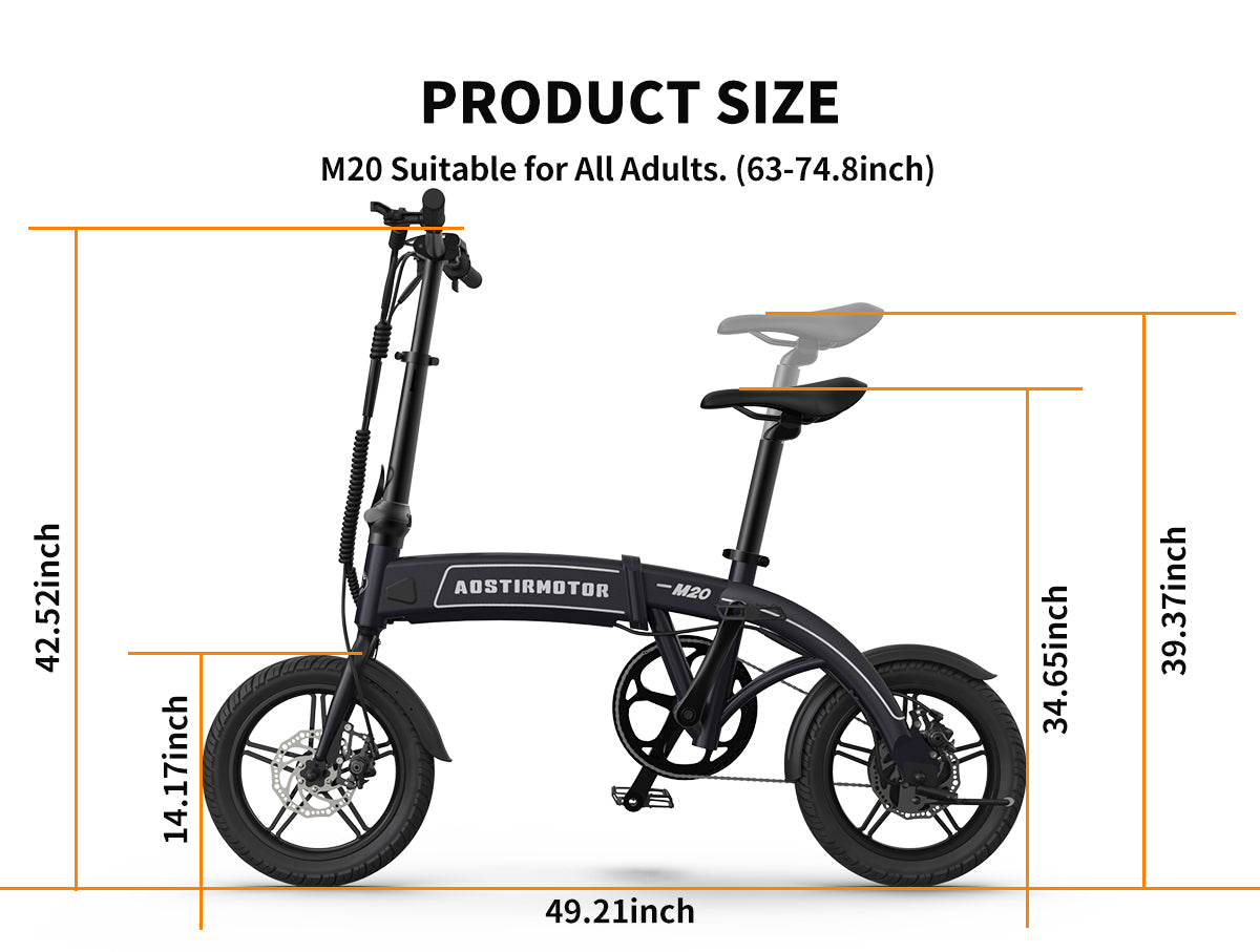 Aostirmotor 14" Electric Bike,350W 7.5Ah 36V E Bike, Lightweight Folding Electric Bicycles For Adult Black Grey Aluminium Alloy