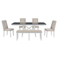 6 Piece Classic Dining Table Set, Rectangular Extendable Dining Table With Two 12