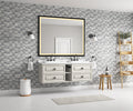 60*23*21in Wall Hung Doulble Sink Bath Vanity Cabinet khaki-abs+steel(q235)+wood+pvc