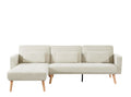 Convertible Sectional Sofa Sleeper, Left Facing L Shaped Sofa Counch For Living Room Ivory Foam Fabric