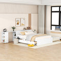 Full Size Platform Bed With A Rolling Shelf, White White Solid Wood Mdf