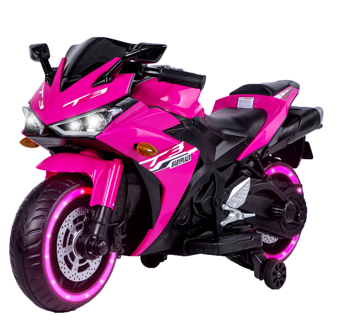 Kids Motorcycle,12V Motorcycle For Kids 3 4 5 6 Years Boys Girls 12V7Ah Kids Motorcycle Ride On Toy With Training Wheels Manual Throttle Drive By Hand Lighting Wheels Pink 50 99 Lbs Plastic Indoor &