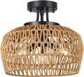 Rattan Semi Flush Mount Black Brown Rattan