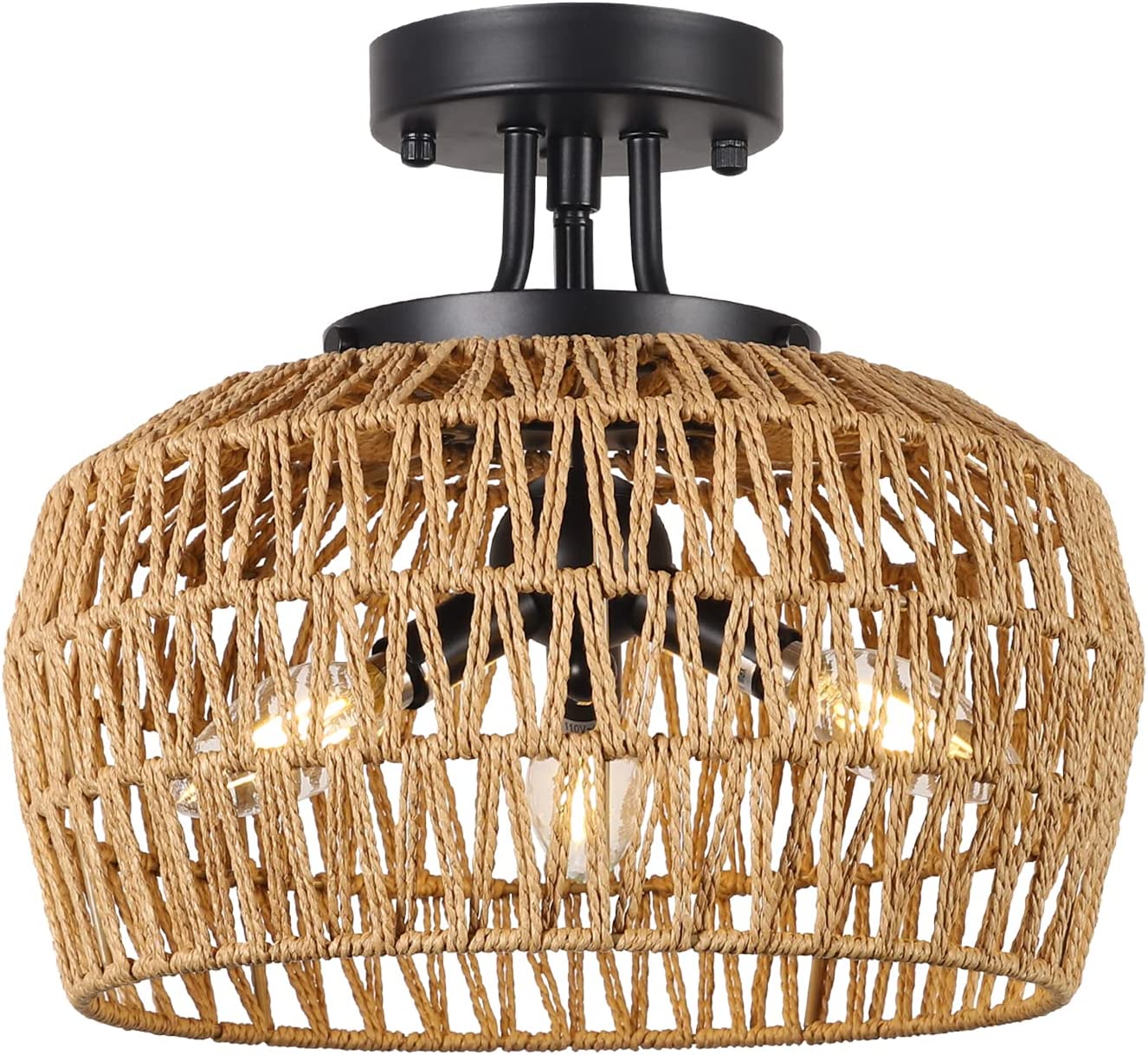 Rattan Semi Flush Mount Black Brown Rattan