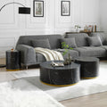 Set Of 3 Black Marble Pattern Round Coffee Table Side Table End Table Set For Living Room Fully Assembled Black Mdf