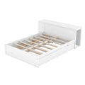 Full Size Platform Bed With A Rolling Shelf, White White Solid Wood Mdf