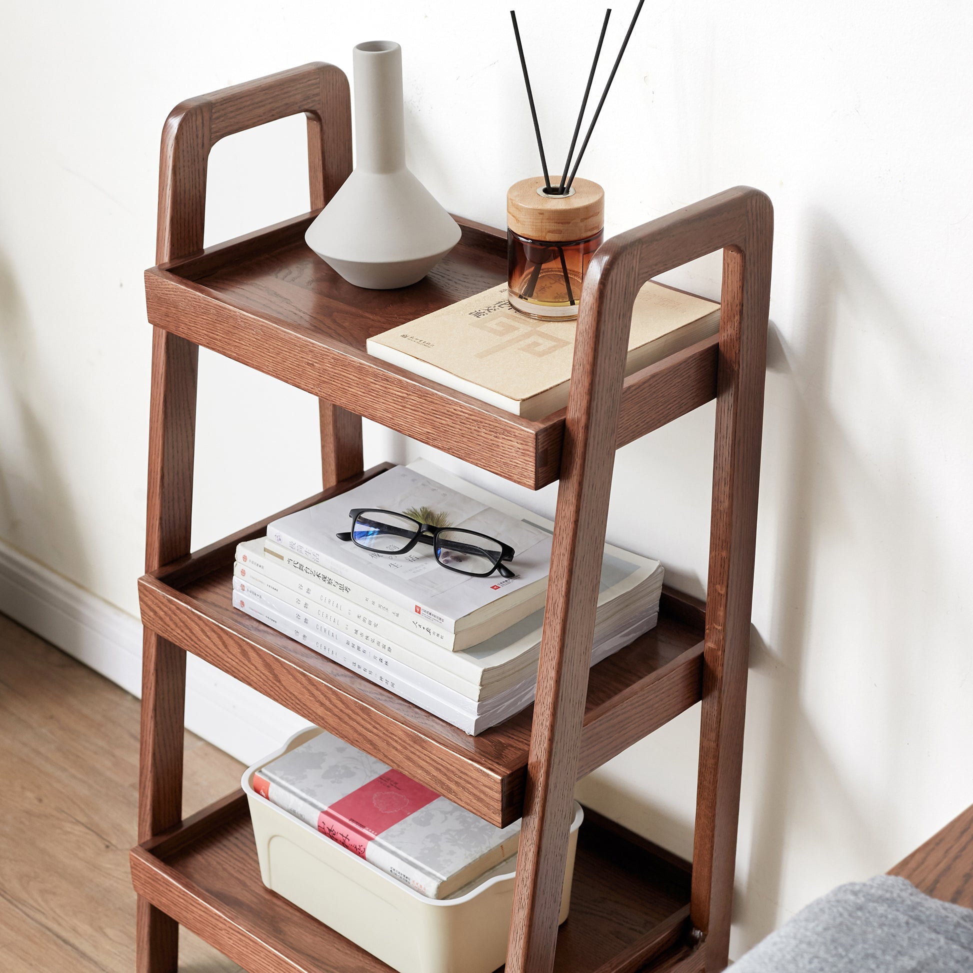 Walnut Color Oak Storage Bench, 3 Tier Beech Wood Shoe Rack For Entryway, Premium Storage Organizer For Bathroom, Living Room, Bedroom, Hallway, Patio, Kitchen Walnut Brown Etagere Primary Living Space Wood Oak Wood Solid Wood