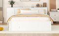 Full Size Platform Bed With A Rolling Shelf, White White Solid Wood Mdf