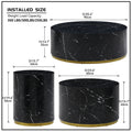 Set Of 3 Black Marble Pattern Round Coffee Table Side Table End Table Set For Living Room Fully Assembled Black Mdf