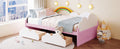 Twin Size Bed With Clouds And Rainbow Decor Pink White Plywood