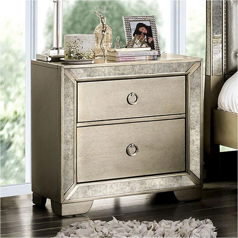 Glam Champagne Gray Finish 1pc Nightstand Antique champagne-gray-2 drawers-bedside