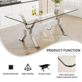 Dining Table. Modern Tempered Glass Dining Table. Large Modern Office Desk With Silver Plated Metal Legs And Mdf Crossbars, Suitable For Both Home And Office Use. Kitchen. 79 ''X39''X30 '' 1105 Transparent Glass