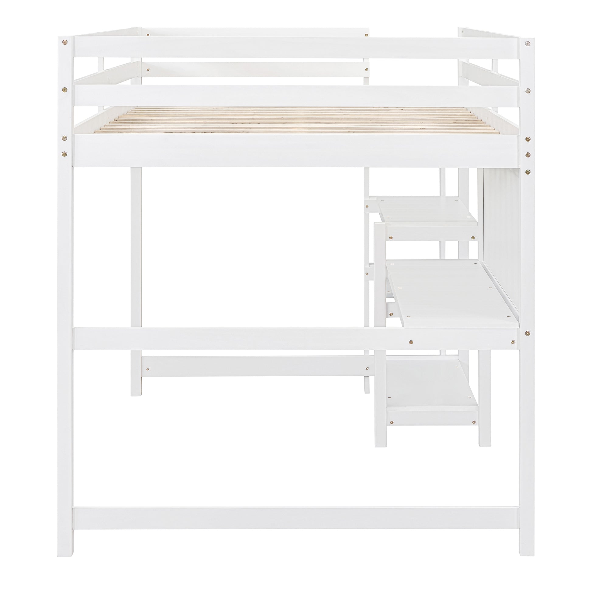 Full Size Wooden Loft Bed With Shelves, Desk And Writing Board White Full White Solid Wood Mdf