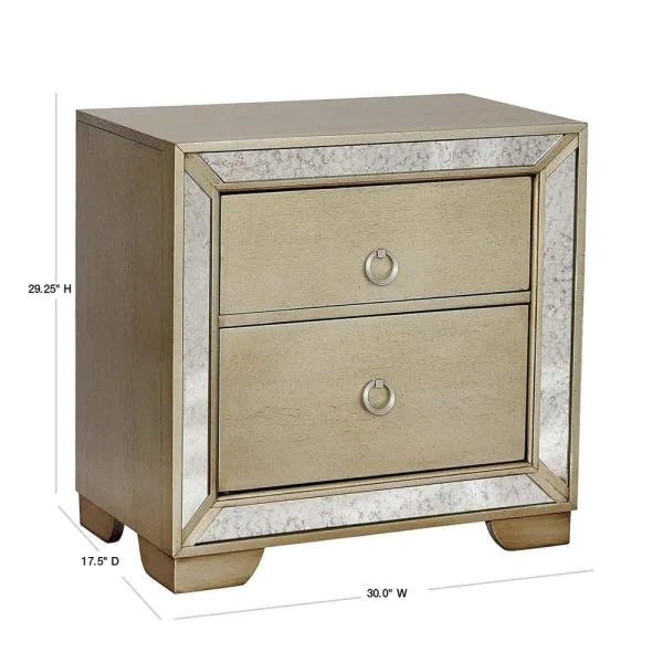 Glam Champagne Gray Finish 1pc Nightstand Antique champagne-gray-2 drawers-bedside