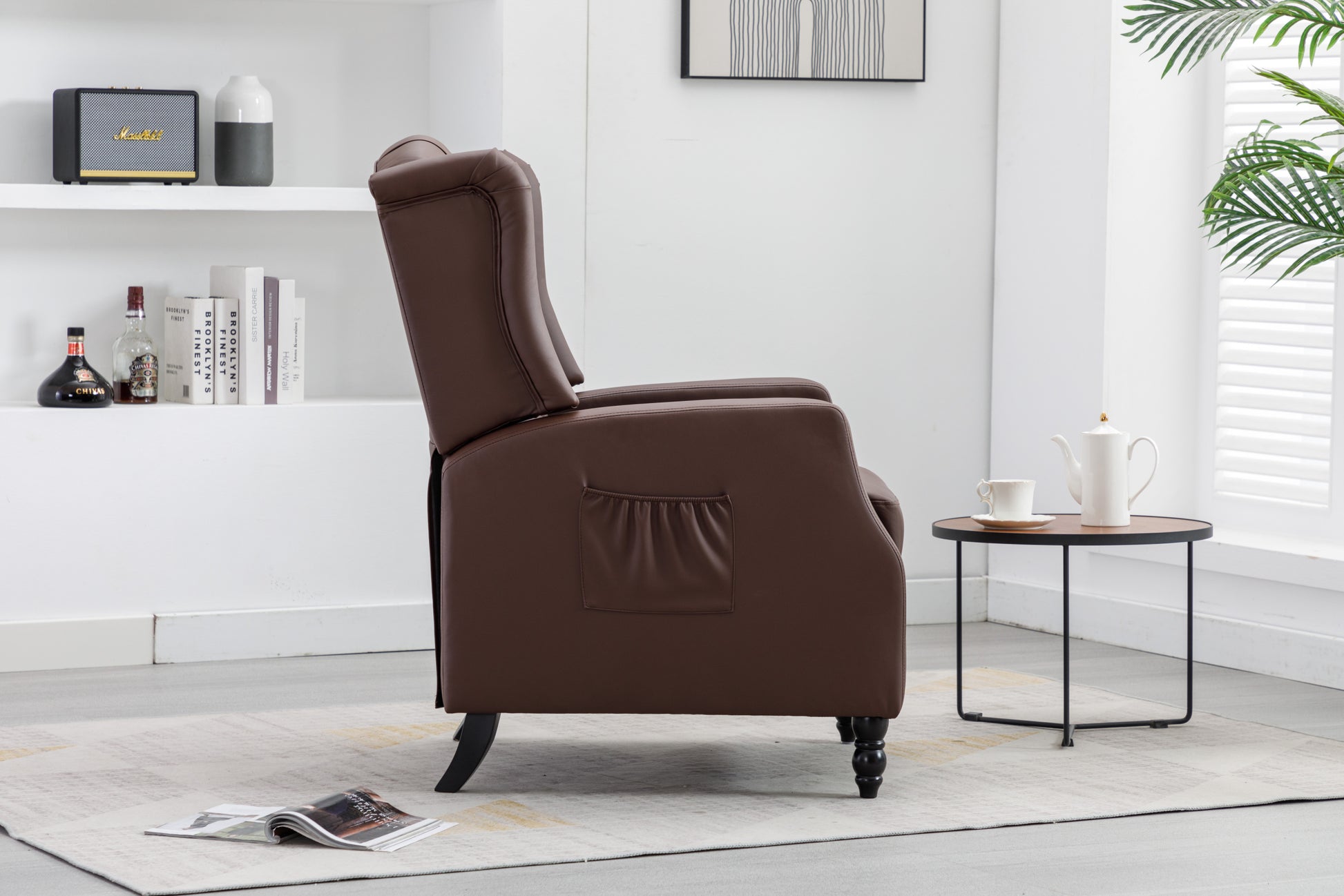 Coolmore Modern Comfortable Upholstered Leisurechair Recliner Chair For Living Room Brown Primary Living Space Rubberwood Foam Pu Leather