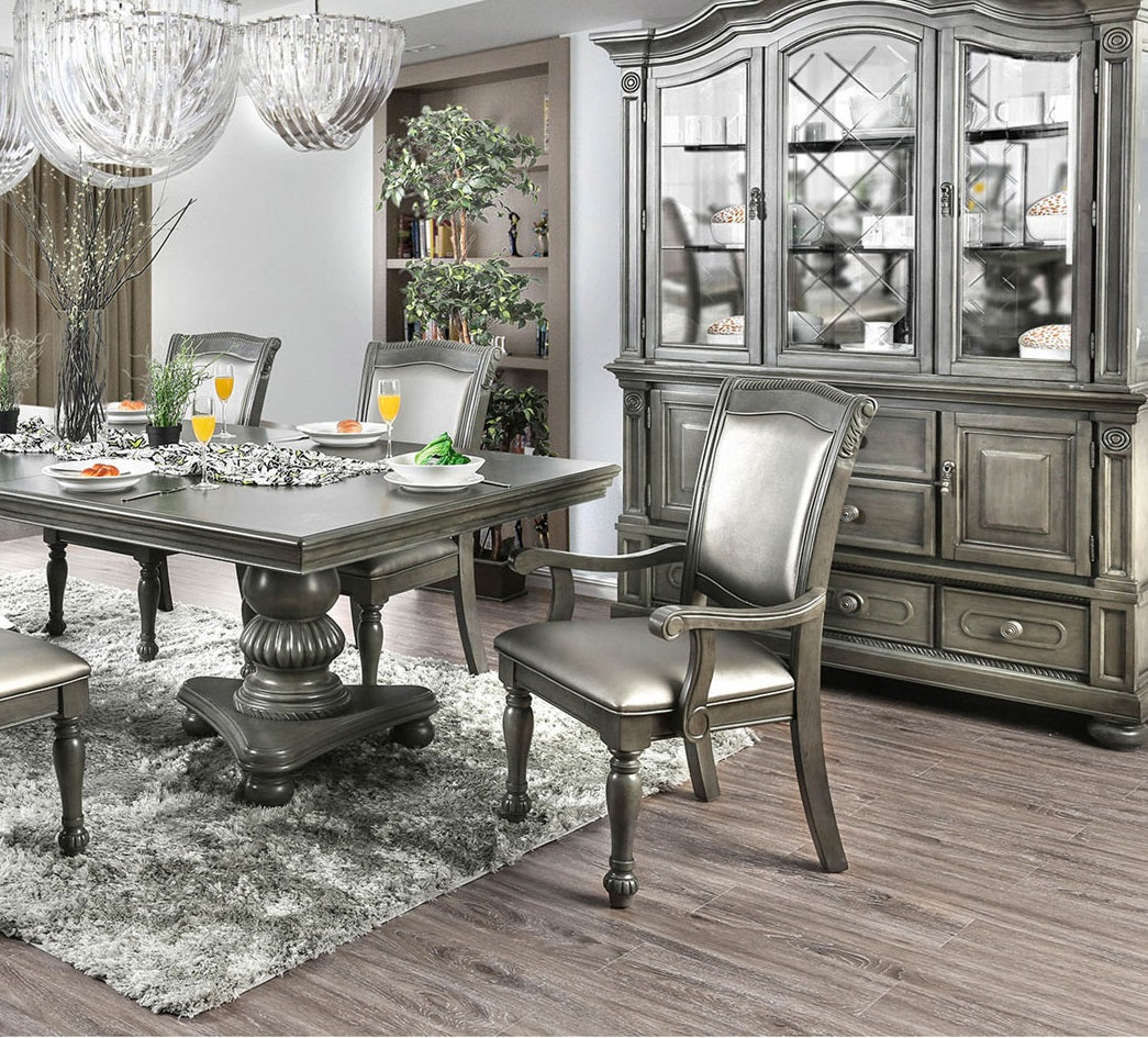 Glorious Classic Traditional Dining Chairs Gray Color Solid Woodcushion Seat Set Of 2Pc Arm Chairs Turned Legs Kitchen Dining Room Gray Gray Dining Room Traditional Arm Chair Solid Back Solid Wood