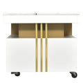 Contemporary Coffee Table With Faux Marble Top, Rectangle Cocktail Table With Caster Wheels, Moderate Luxury Center Table With Gold Metal Bars For Living Room, White White Casters Or Wheels Primary Living Space Freestanding Rectangular Drawers Coffee &