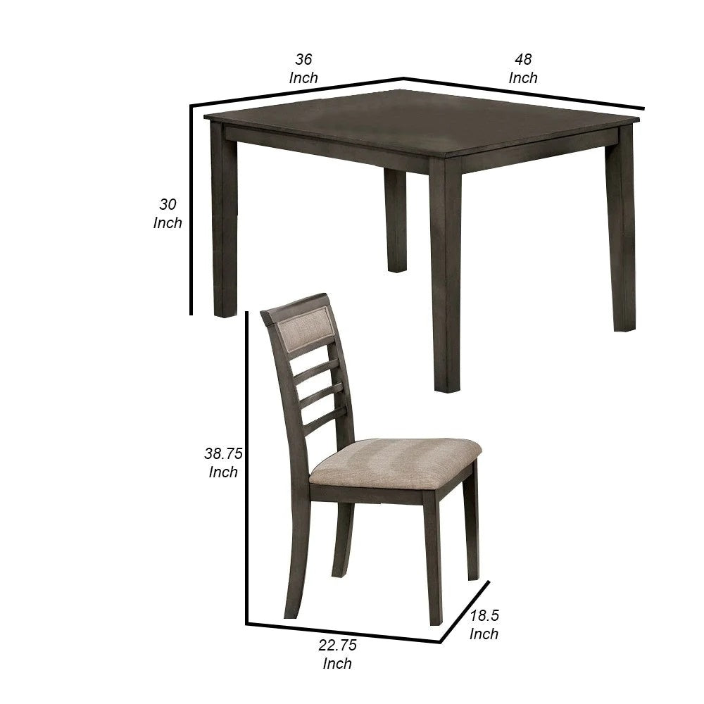 5 Pc Dining Table Set Weathered Gray Dining Chairs & Table Solid Wood Beige Padded Fabric Cushions Slat Back Chair Dining Room Furniture Gray Wood Dining Room Solid Wood Rectangular Dining Table With Chair Wood Upholstered Chair Gray Beige Slat Back