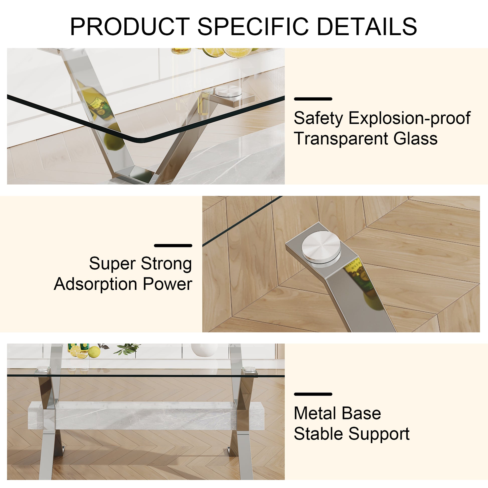 Dining Table. Modern Tempered Glass Dining Table. Large Modern Office Desk With Silver Plated Metal Legs And Mdf Crossbars, Suitable For Both Home And Office Use. Kitchen. 79 ''X39''X30 '' 1105 Transparent Glass