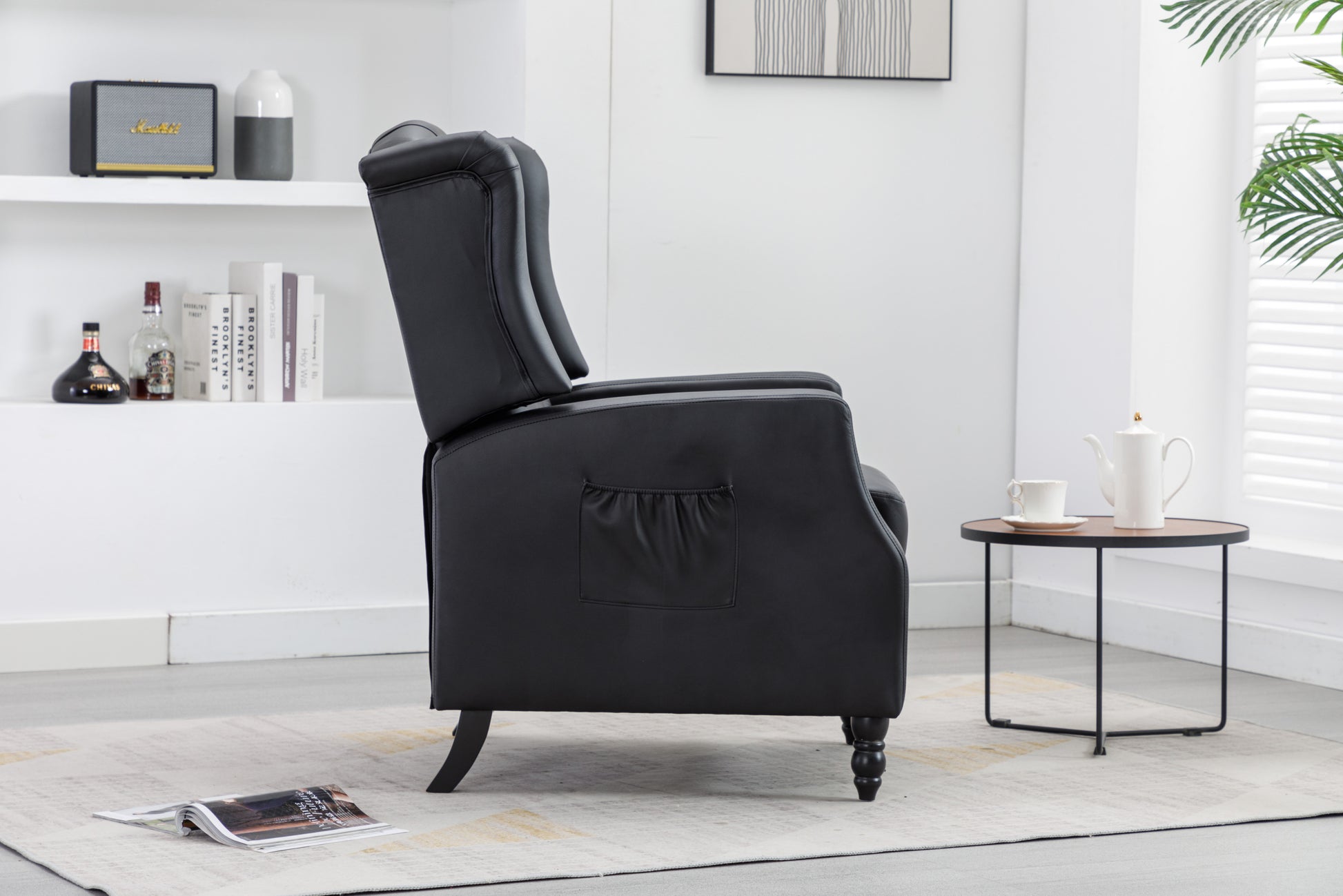 Coolmore Modern Comfortable Upholstered Leisurechair Recliner Chair For Living Room Black Primary Living Space Rubberwood Foam Pu Leather