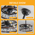 18Inch Caged Ceiling Fan With Lights Remote Control For App Note:No On Bulbs Brown Retro Iron