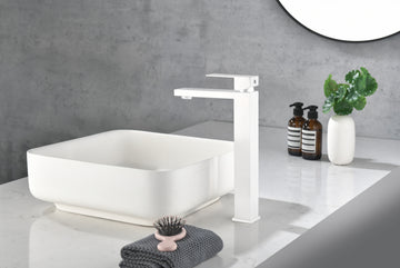 Bathroom Faucet Single Handle Bathroom Sink Faucet, Vanity Faucet For Bathroom Sink, With Pop Up Drain Stopper & Water Supply Hoses White Stainless Steel