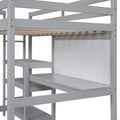 Twin Size Wooden Loft Bed With Shelves, Desk And Writing Board Gray Gray Solid Wood Mdf