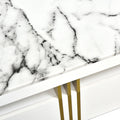 Contemporary Coffee Table With Faux Marble Top, Rectangle Cocktail Table With Caster Wheels, Moderate Luxury Center Table With Gold Metal Bars For Living Room, White White Casters Or Wheels Primary Living Space Freestanding Rectangular Drawers Coffee &