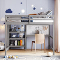 Full Size Wooden Loft Bed With Shelves, Desk And Writing Board Gray Full Gray Solid Wood Mdf