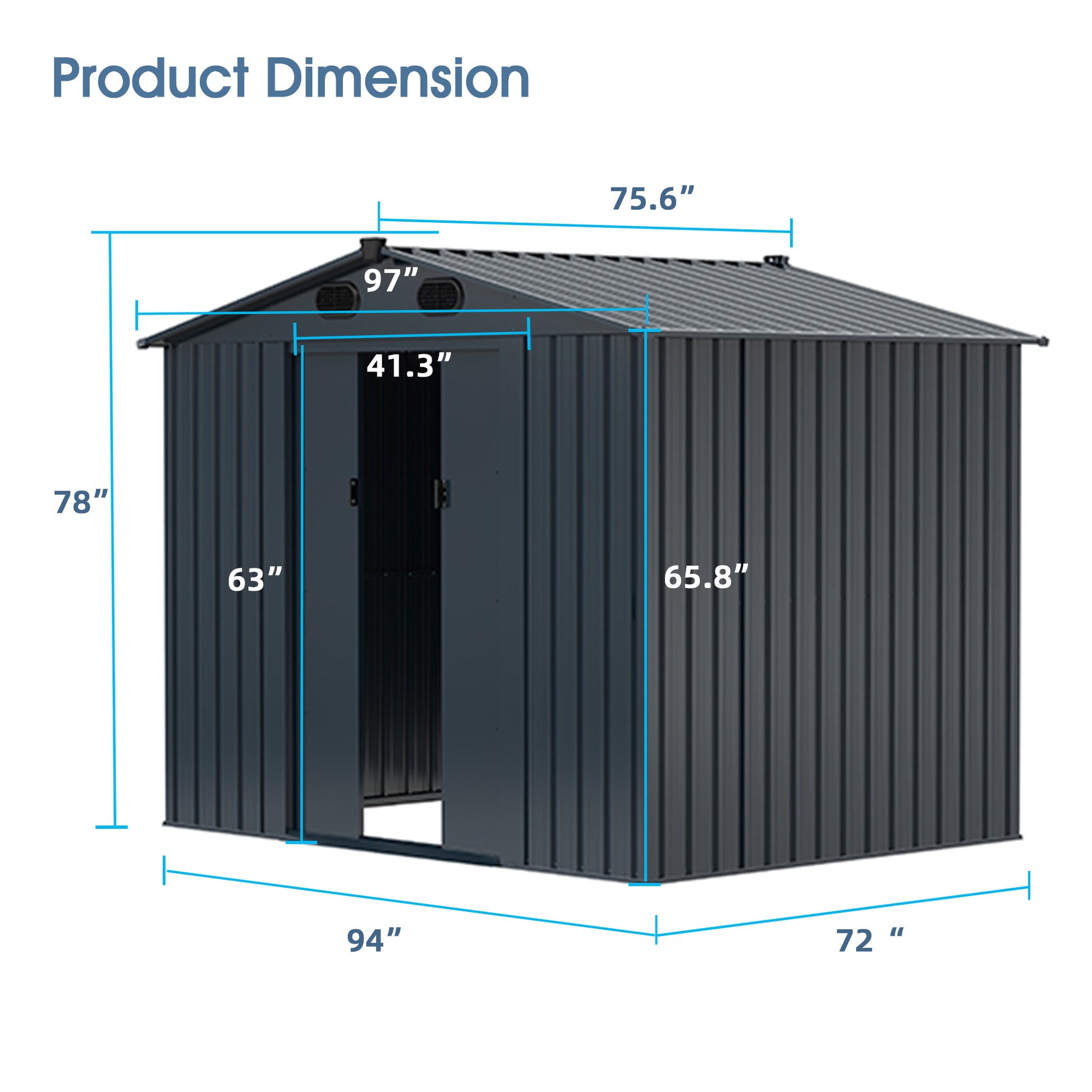 Outdoor Storage Shed, 8' X 6' Galvanized Steel Garden Shed With 4 Vents & Double Sliding Door, Utility Tool Shed Storage House For Backyard, Patio, Lawn Dark Gray Garden & Outdoor Metal