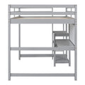 Full Size Wooden Loft Bed With Shelves, Desk And Writing Board Gray Full Gray Solid Wood Mdf