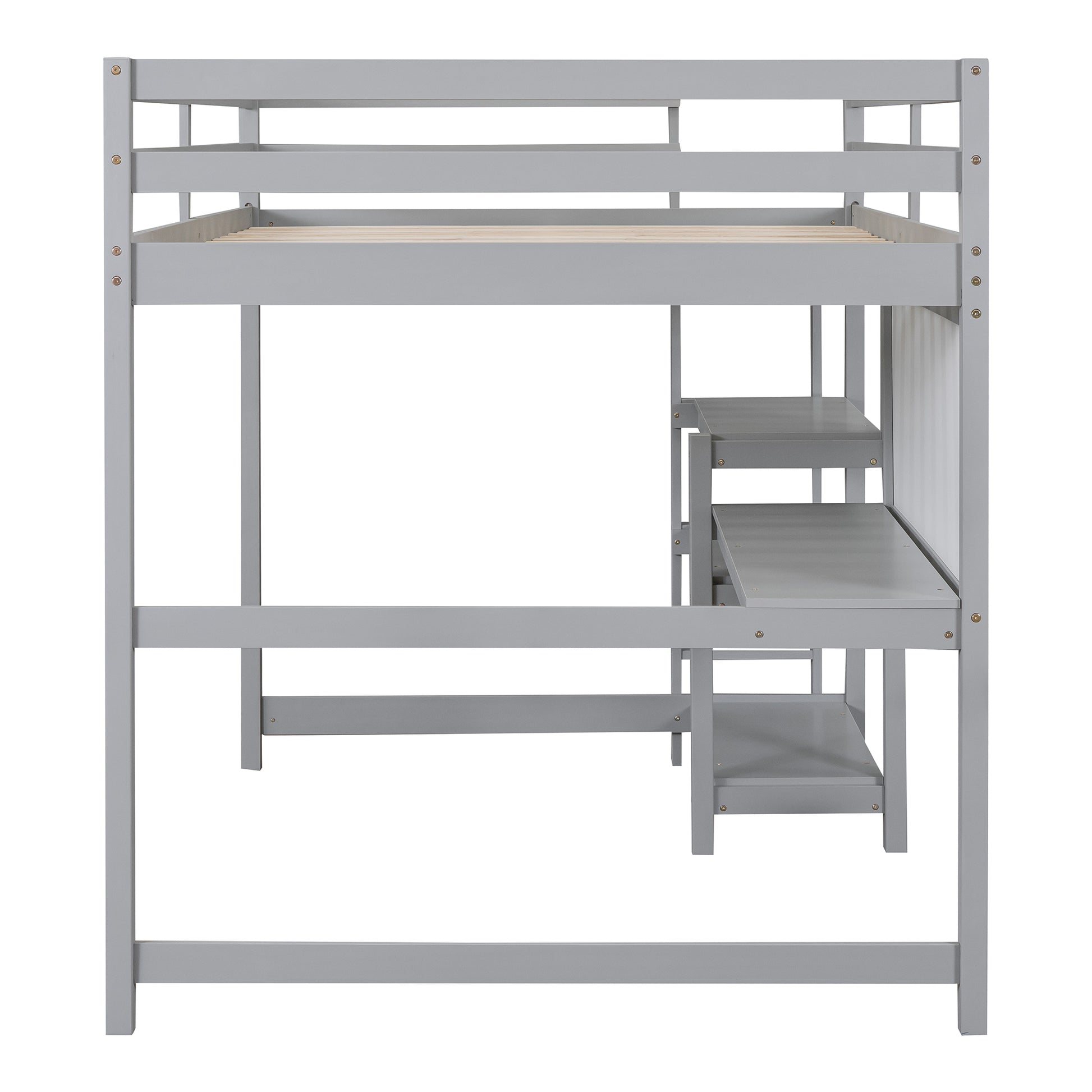 Full Size Wooden Loft Bed With Shelves, Desk And Writing Board Gray Full Gray Solid Wood Mdf