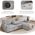 Upholstery Sleeper Sectional Sofa With Storage Space, Usb Port, 2 Cup Holders On Back Cushions Same Sku Wy000335Aae Gray Wood Square Arms Polyester 3 Seat