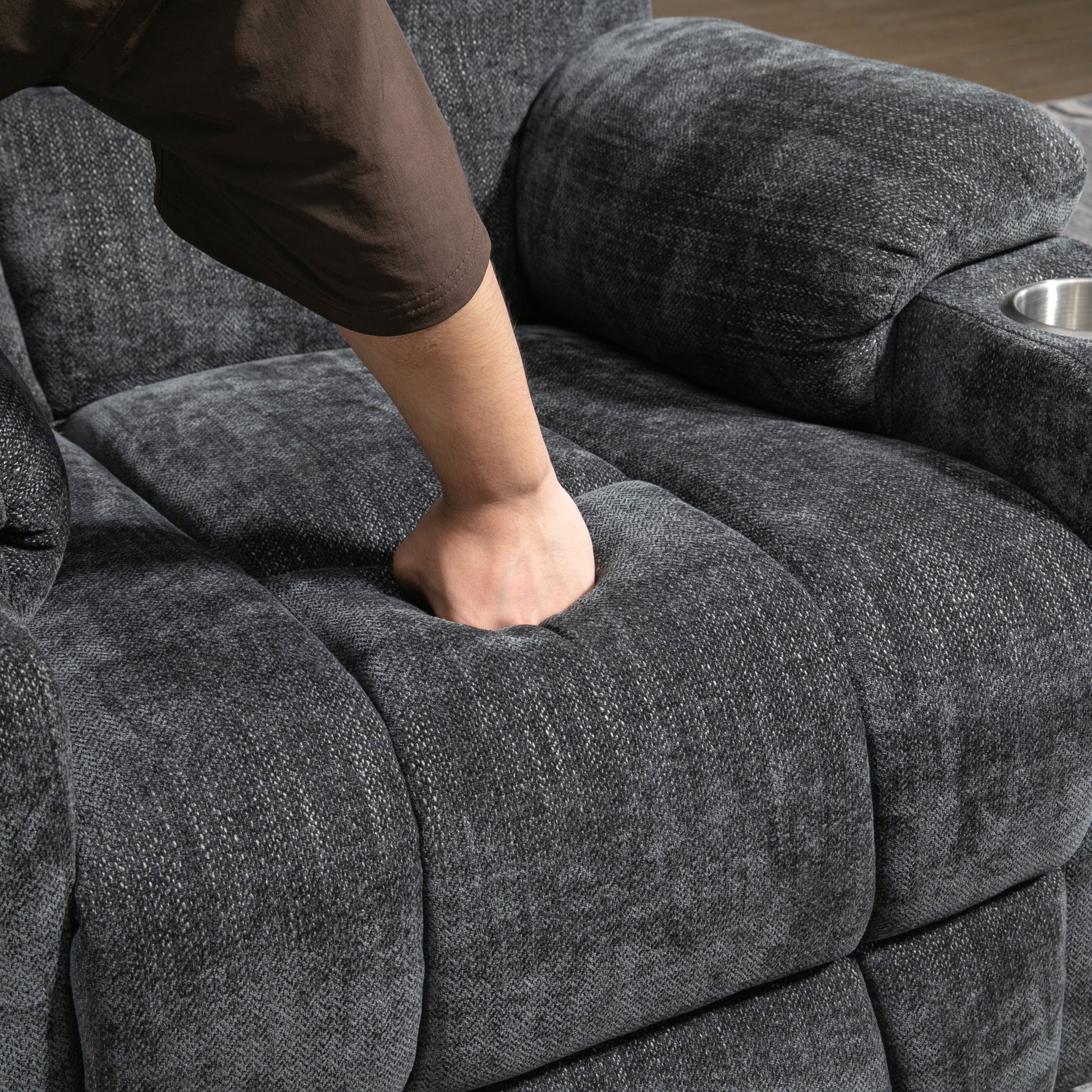 Emon'S Large Power Lift Recliner Chair With Massage And Heat For Elderly, Overstuffed Wide Recliners, Heavy Duty Motion Mechanism With Usb And Type C Ports, 2 Steel Cup Holders, Gray White Metal Primary Living Space Heavy Duty Pine Grey Chenille Power