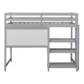 Twin Size Wooden Loft Bed With Shelves, Desk And Writing Board Gray Gray Solid Wood Mdf